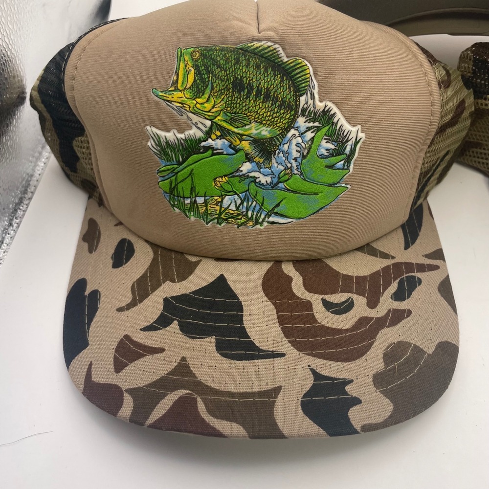 Vintage Bass Fishing Trucker Hat Bundle Camo Tan Snapback Mesh 3pc Set - Picture 2 of 10